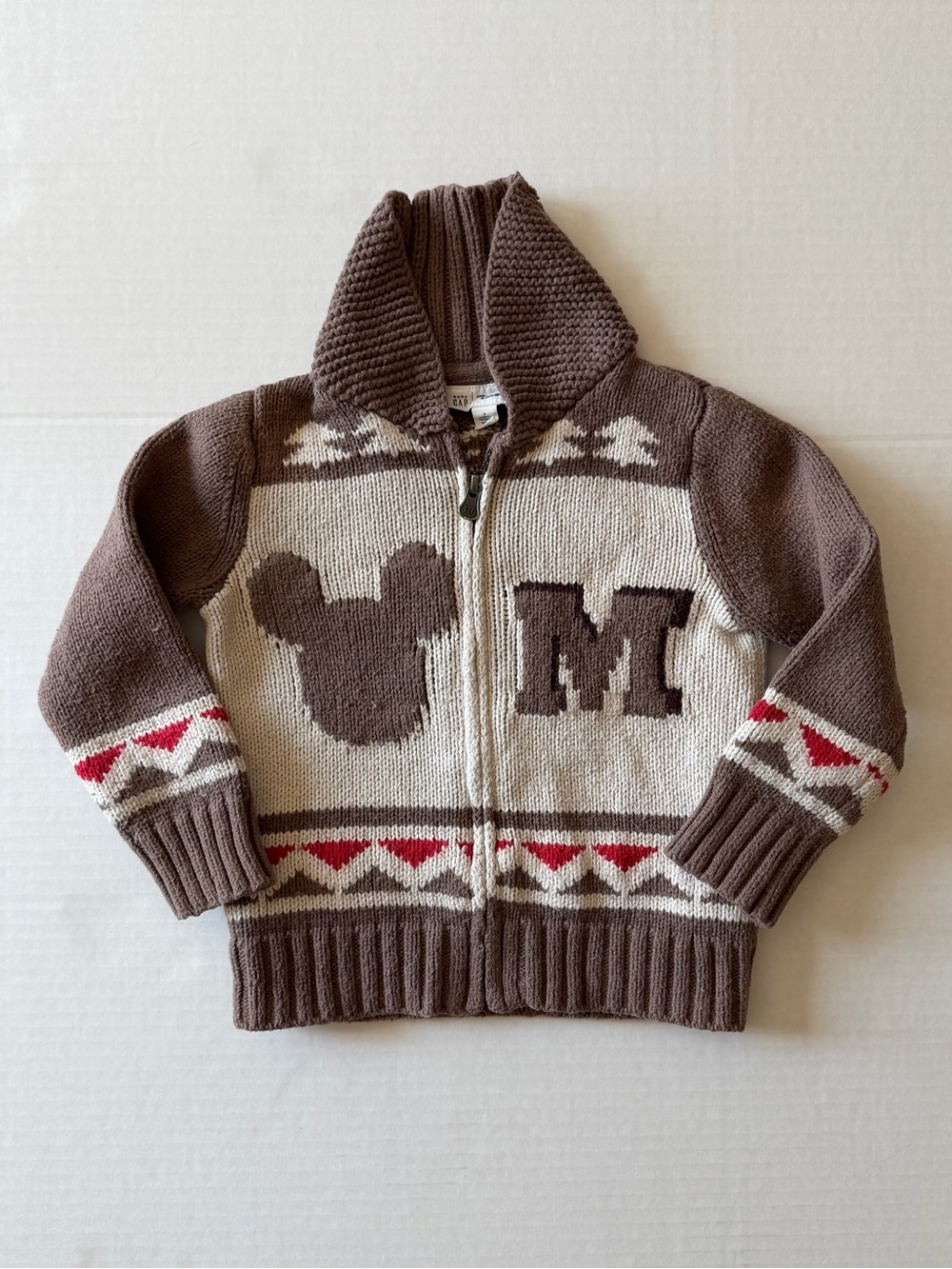 Baby Gap Disney Mickey Mouse 3T Fair Isle Zip Knit Sweater Wool Blend